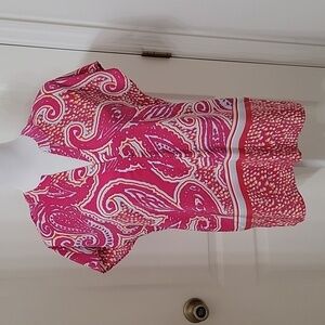 glam Size S Bright Pink, Blue and Orange Abstract Paisley Patterned Top, EUC